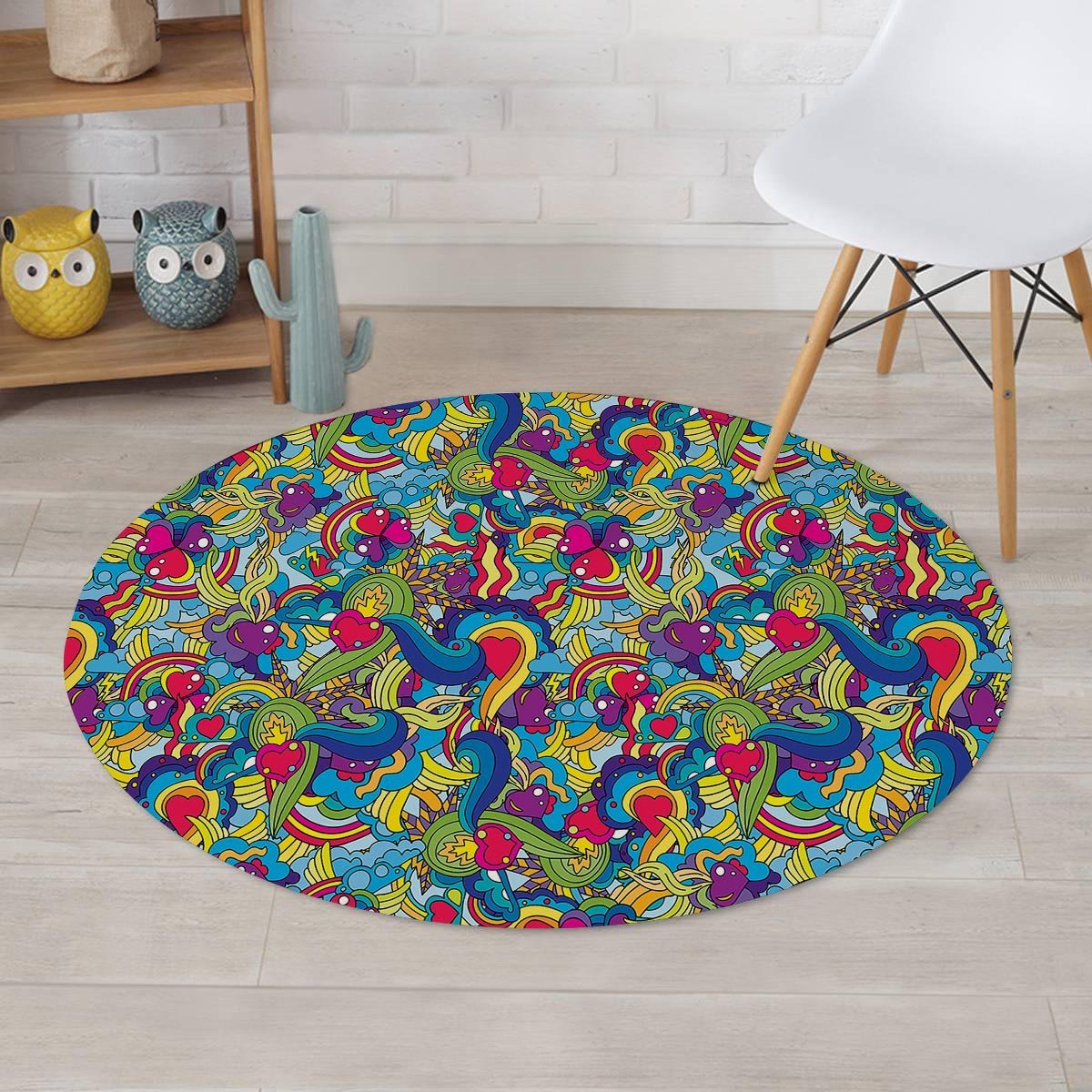 Valentine Heart Hippie Trippy Round Rug-grizzshop