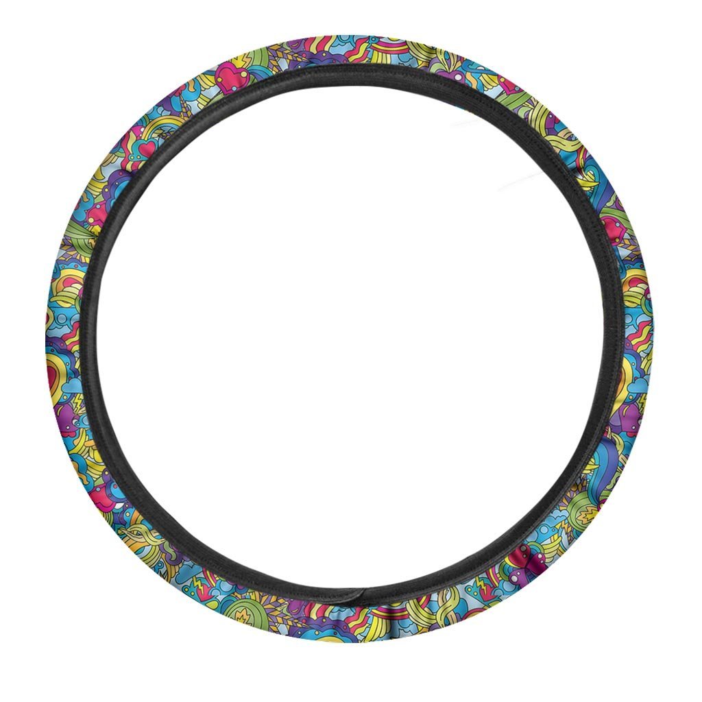 Valentine Heart Hippie Trippy Steering Wheel Cover-grizzshop