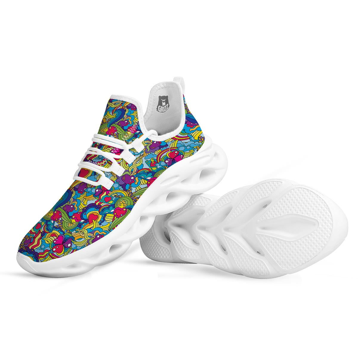 Valentine Heart Hippie Trippy White Running Shoes-grizzshop