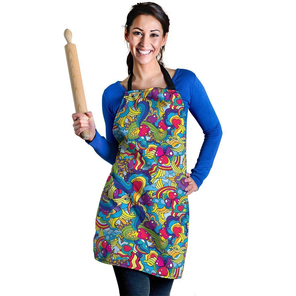 Valentine Heart Hippie Trippy Women's Apron-grizzshop