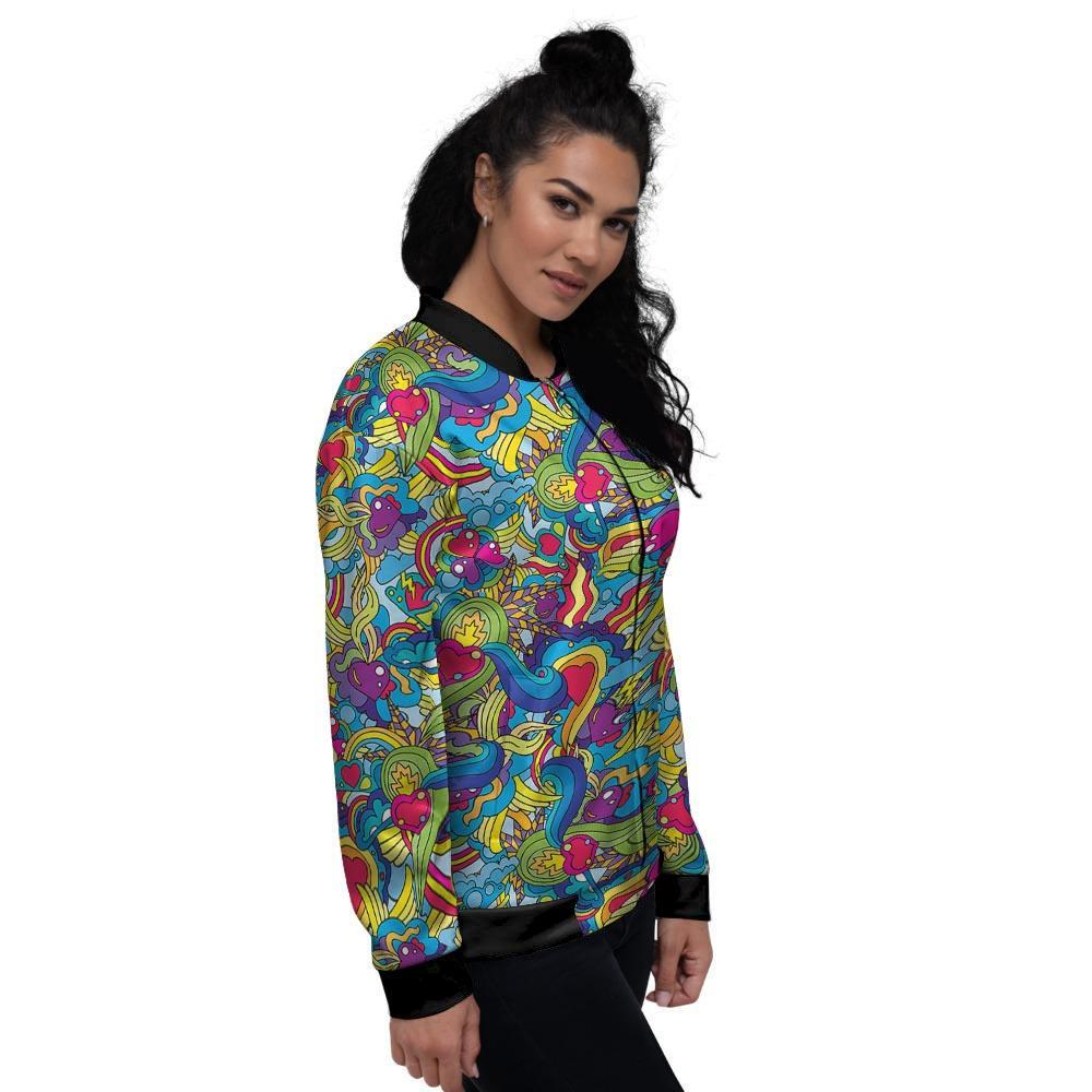 Valentine Heart Hippie Trippy Women's Bomber Jacket-grizzshop