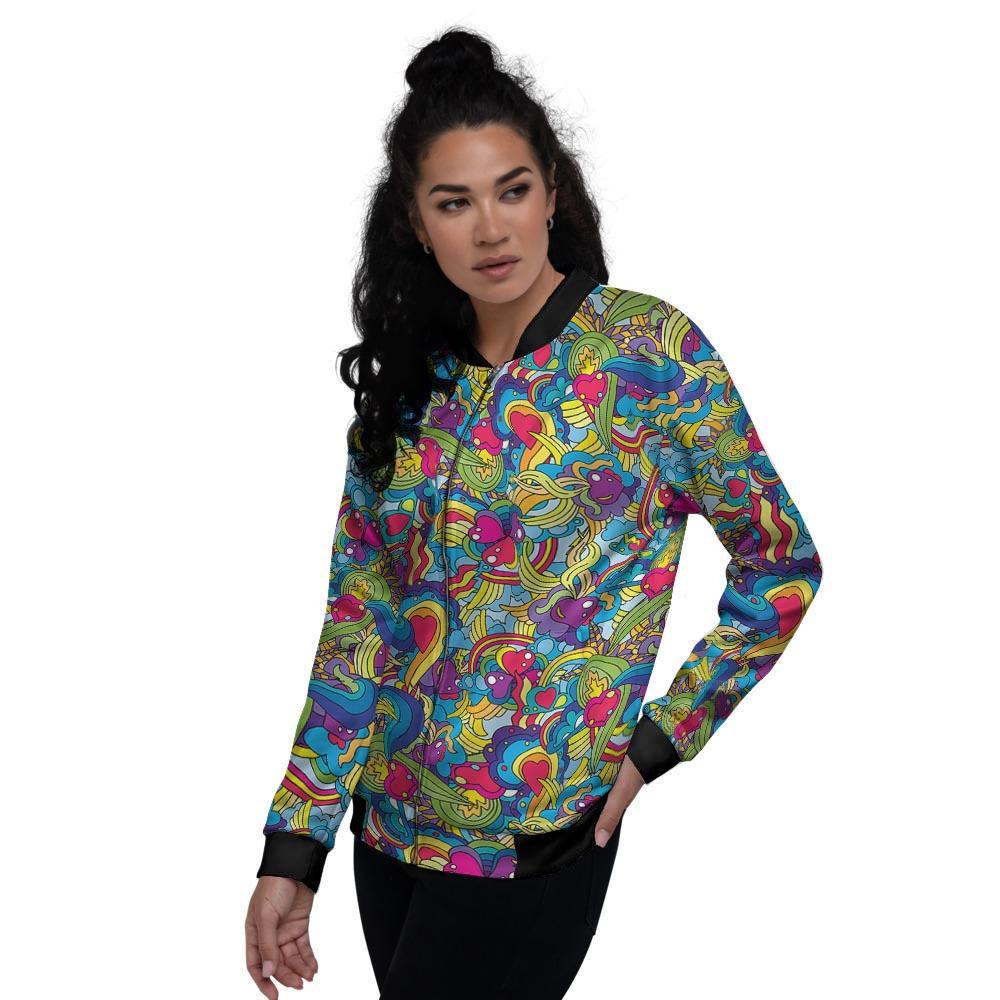 Valentine Heart Hippie Trippy Women's Bomber Jacket-grizzshop