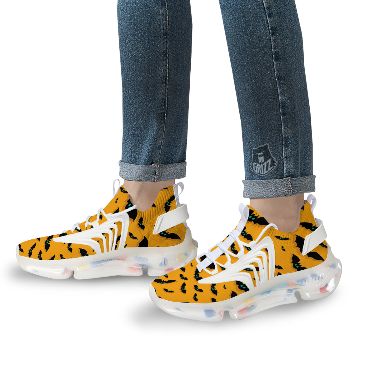 Vampire Bat Halloween Print Pattern White Gym Shoes-grizzshop
