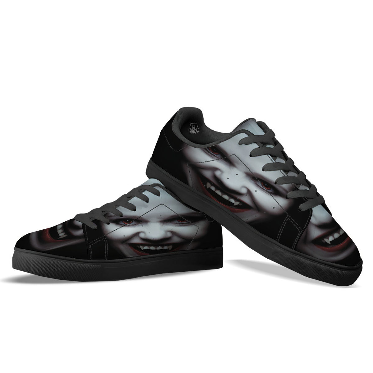 Vampire Girl Halloween Print Black Low Top Sneakers-grizzshop