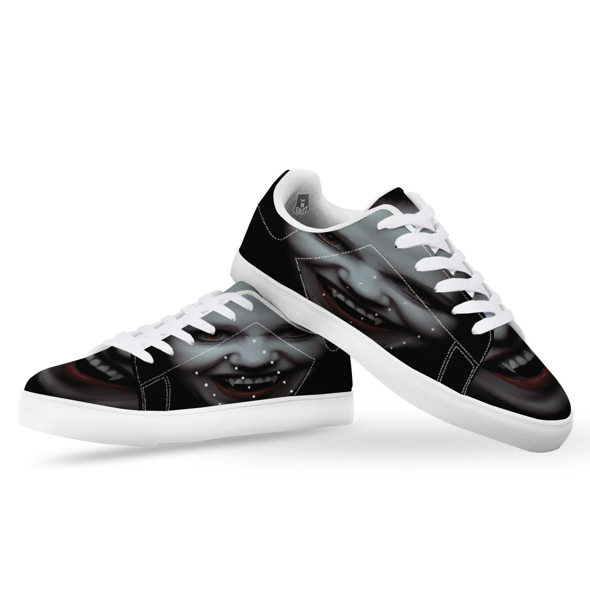 Vampire Girl Halloween Print White Low Top Sneakers-grizzshop