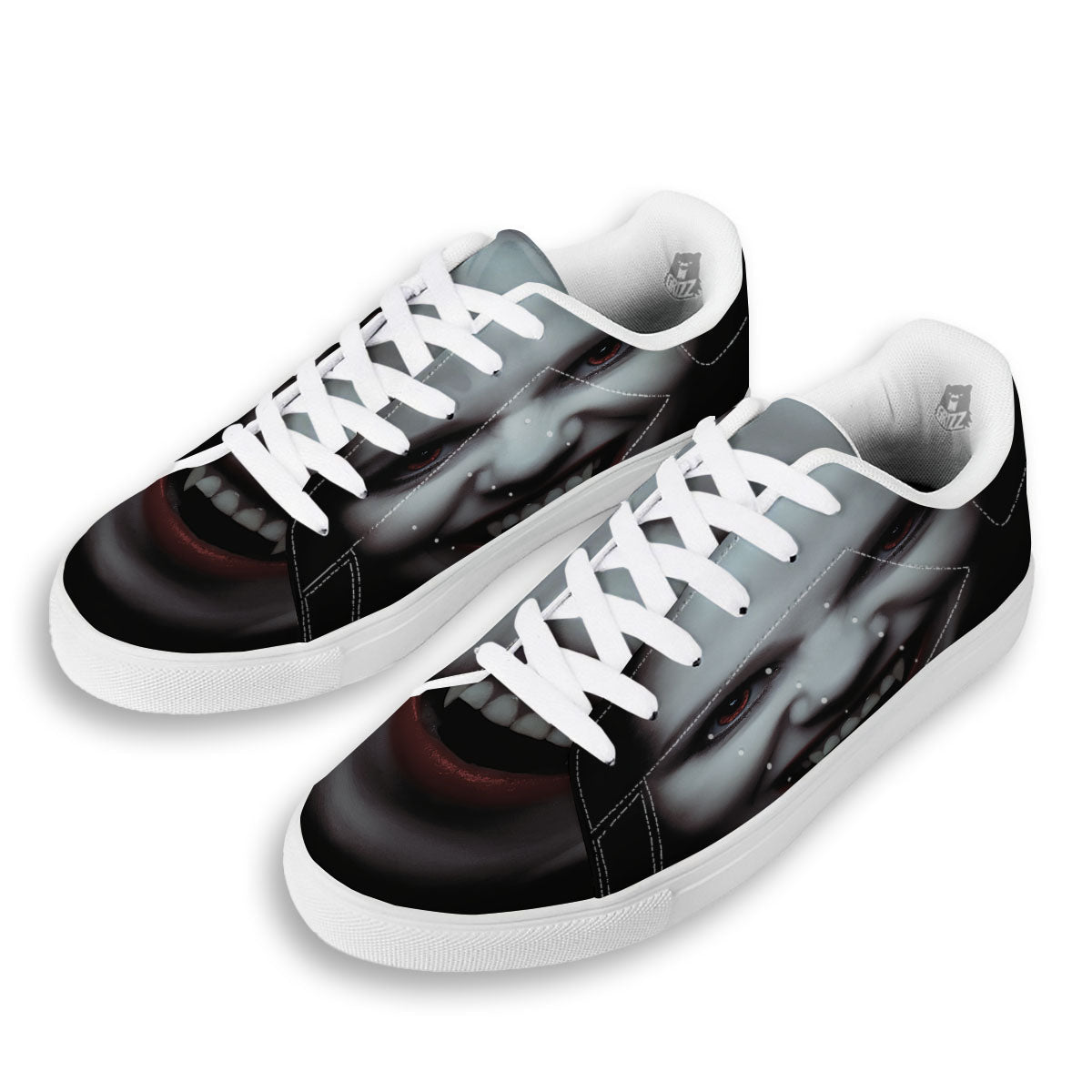 Vampire Girl Halloween Print White Low Top Sneakers-grizzshop