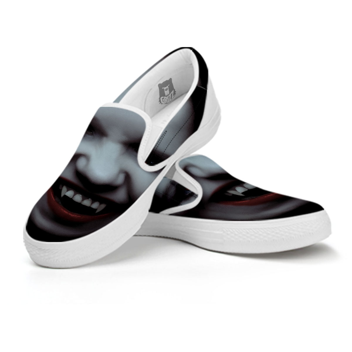 Vampire Girl Halloween Print White Slip On Shoes-grizzshop