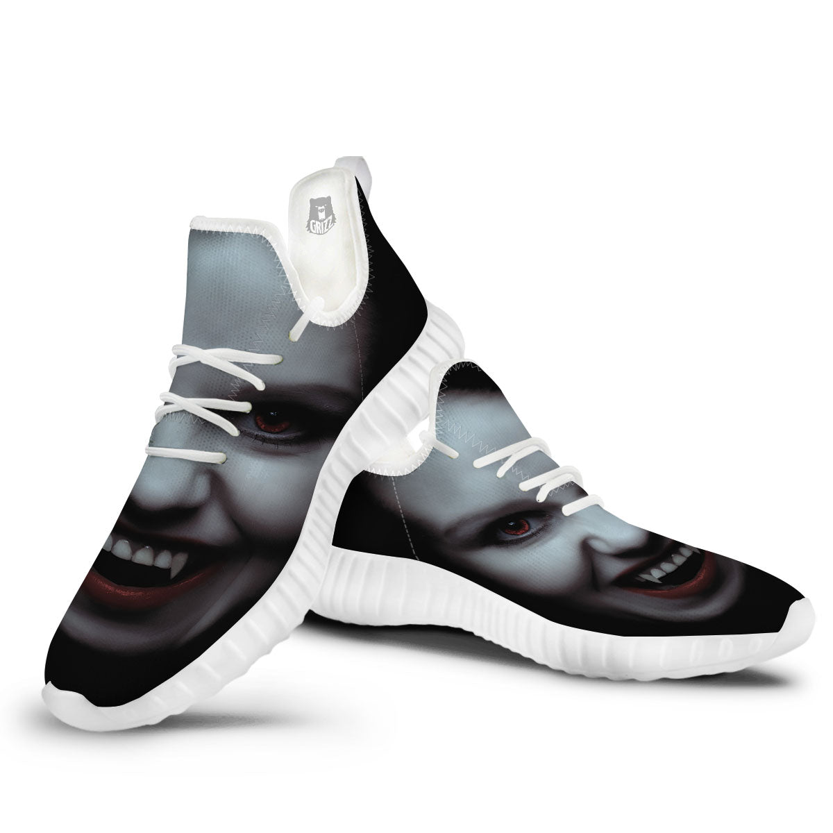 Vampire Girl Halloween Print White Walking Shoes-grizzshop