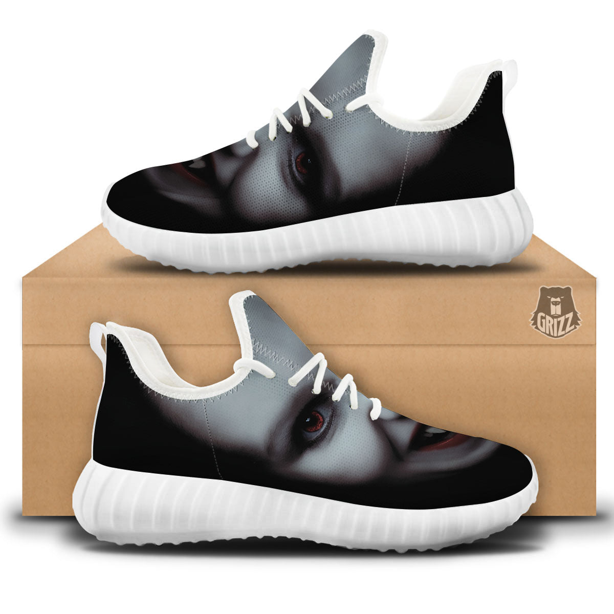 Vampire Girl Halloween Print White Walking Shoes-grizzshop