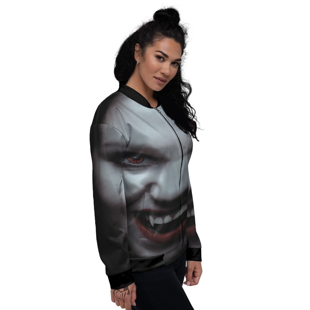 Vampire Girl Halloween Print Women's Bomber Jacket-grizzshop