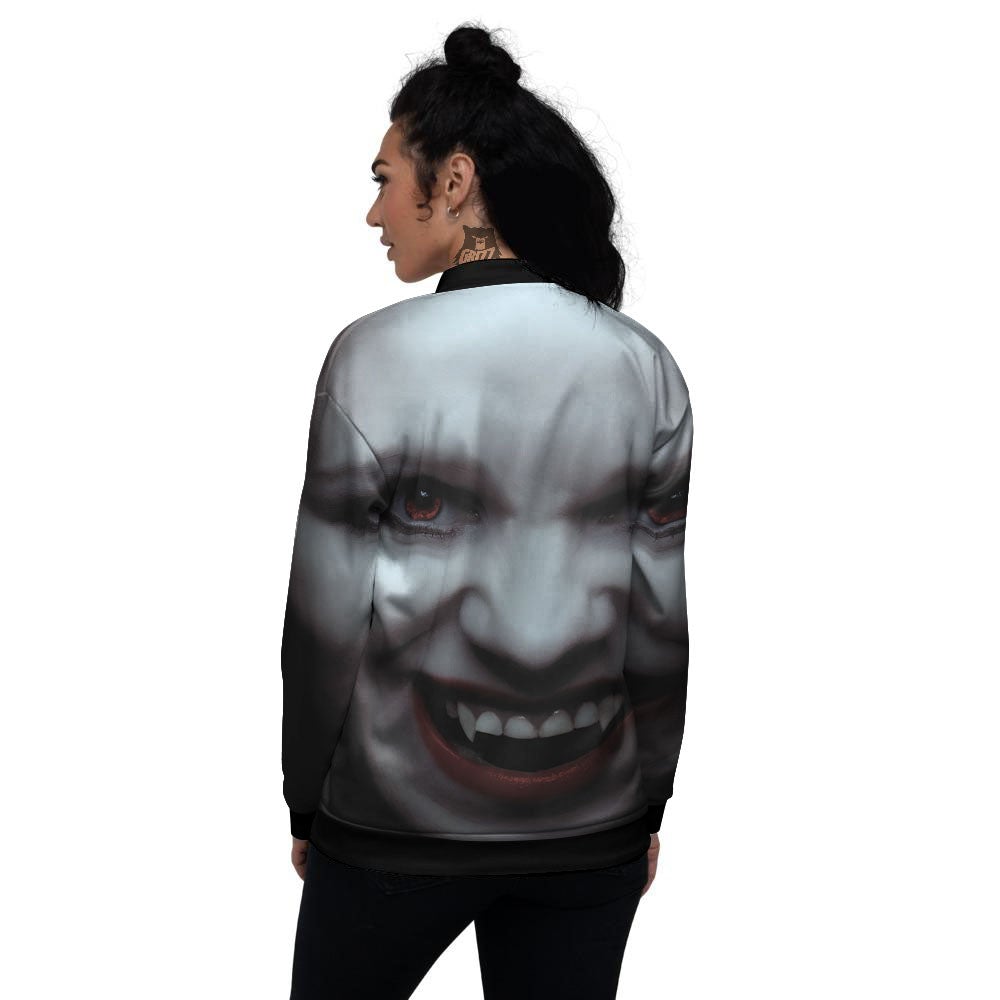 Vampire Girl Halloween Print Women's Bomber Jacket-grizzshop