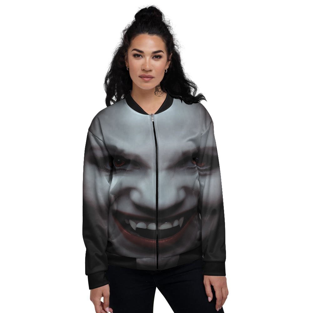 Vampire Girl Halloween Print Women's Bomber Jacket-grizzshop