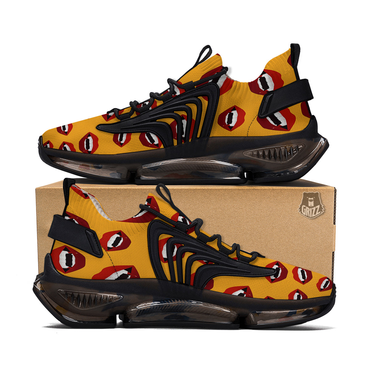 Vampire Lips Halloween Print Pattern Black Gym Shoes-grizzshop