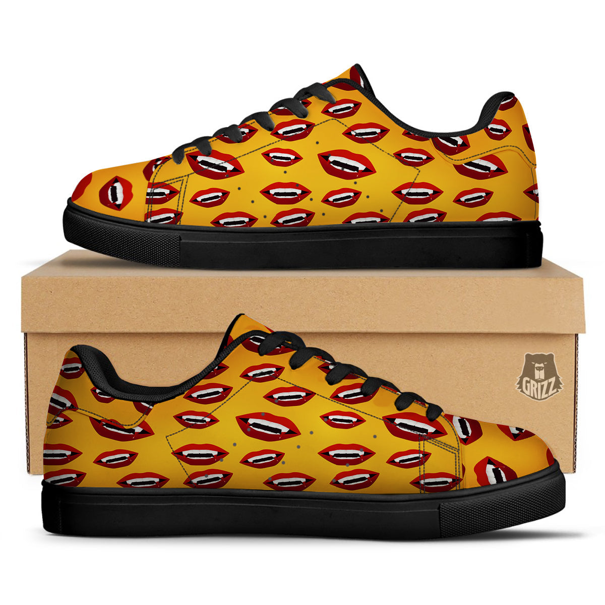 Vampire Lips Halloween Print Pattern Black Low Top Sneakers-grizzshop