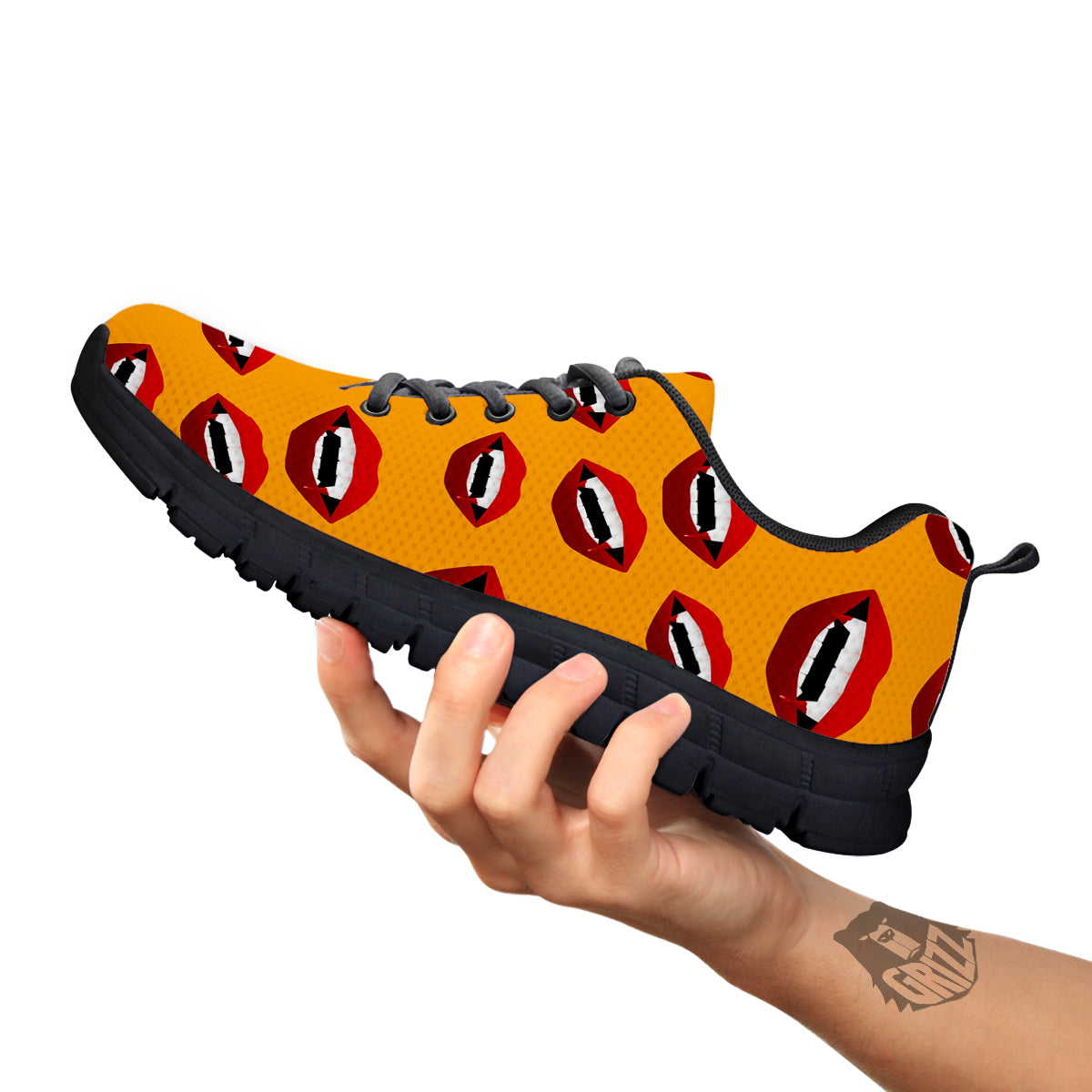 Vampire Lips Halloween Print Pattern Black Sneaker-grizzshop