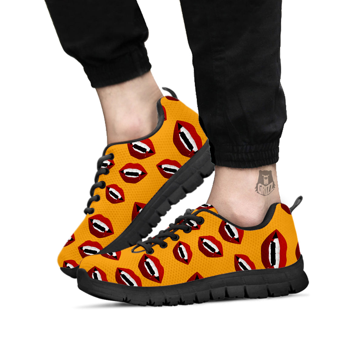 Vampire Lips Halloween Print Pattern Black Sneaker-grizzshop