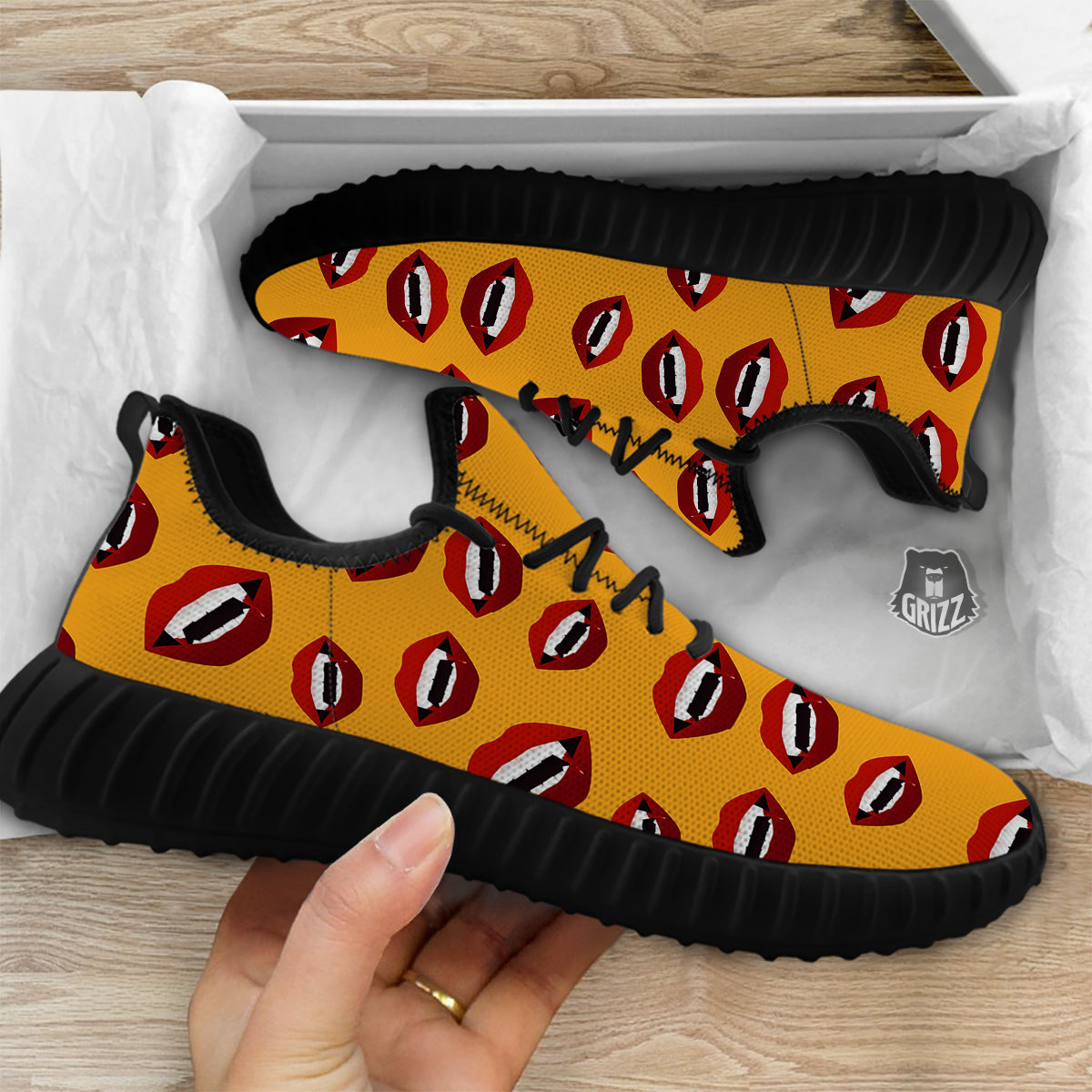 Vampire Lips Halloween Print Pattern Black Walking Shoes-grizzshop