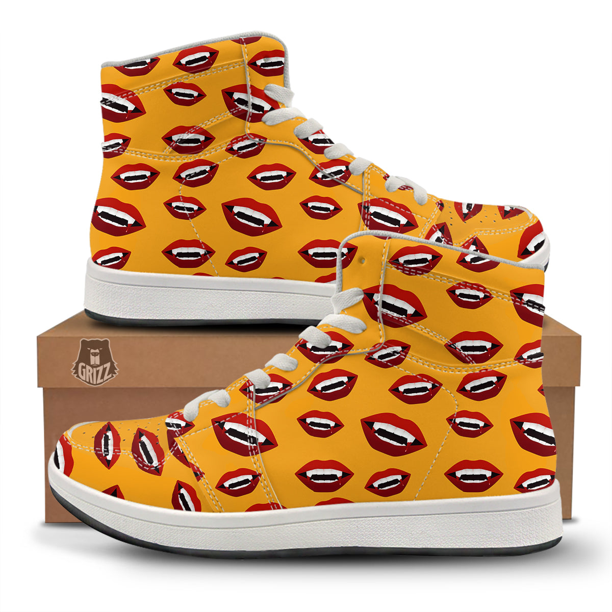 Vampire Lips Halloween Print Pattern High Top Sneakers-grizzshop
