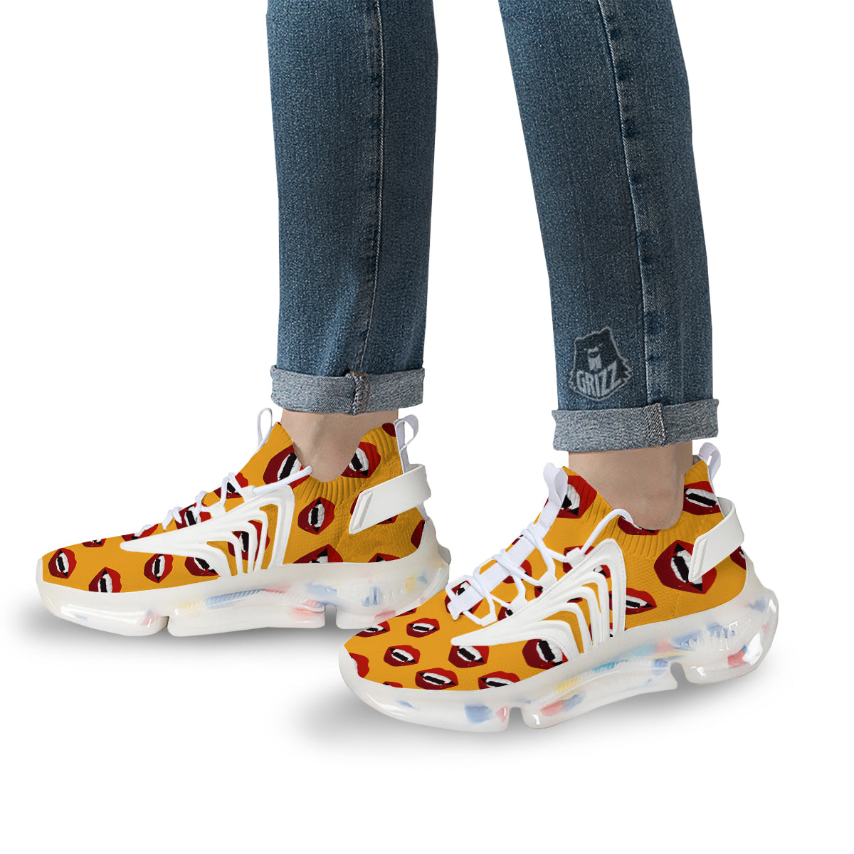 Vampire Lips Halloween Print Pattern White Gym Shoes-grizzshop