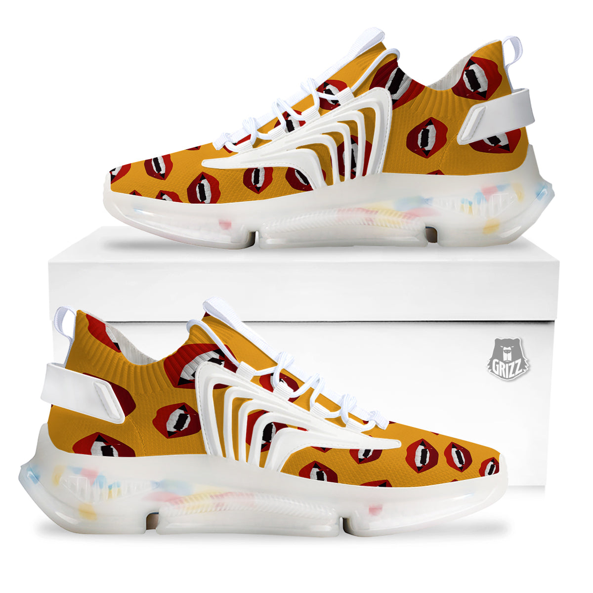 Vampire Lips Halloween Print Pattern White Gym Shoes-grizzshop