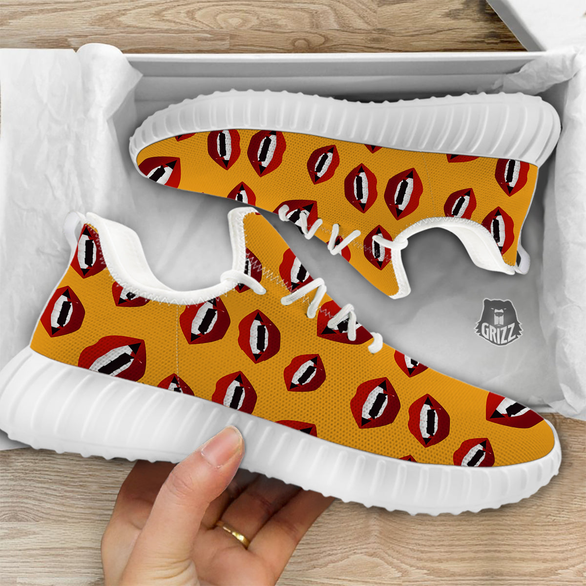 Vampire Lips Halloween Print Pattern White Walking Shoes-grizzshop