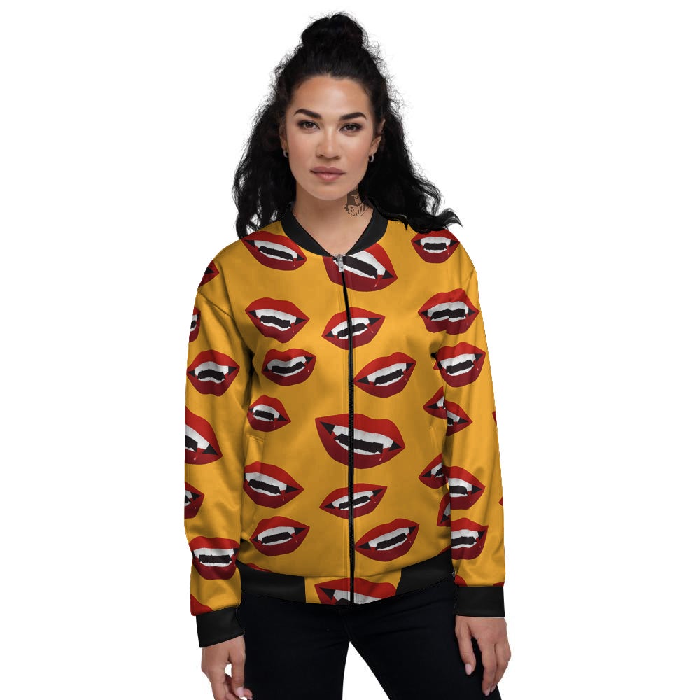 Vampire Lips Halloween Print Pattern Women's Bomber Jacket-grizzshop