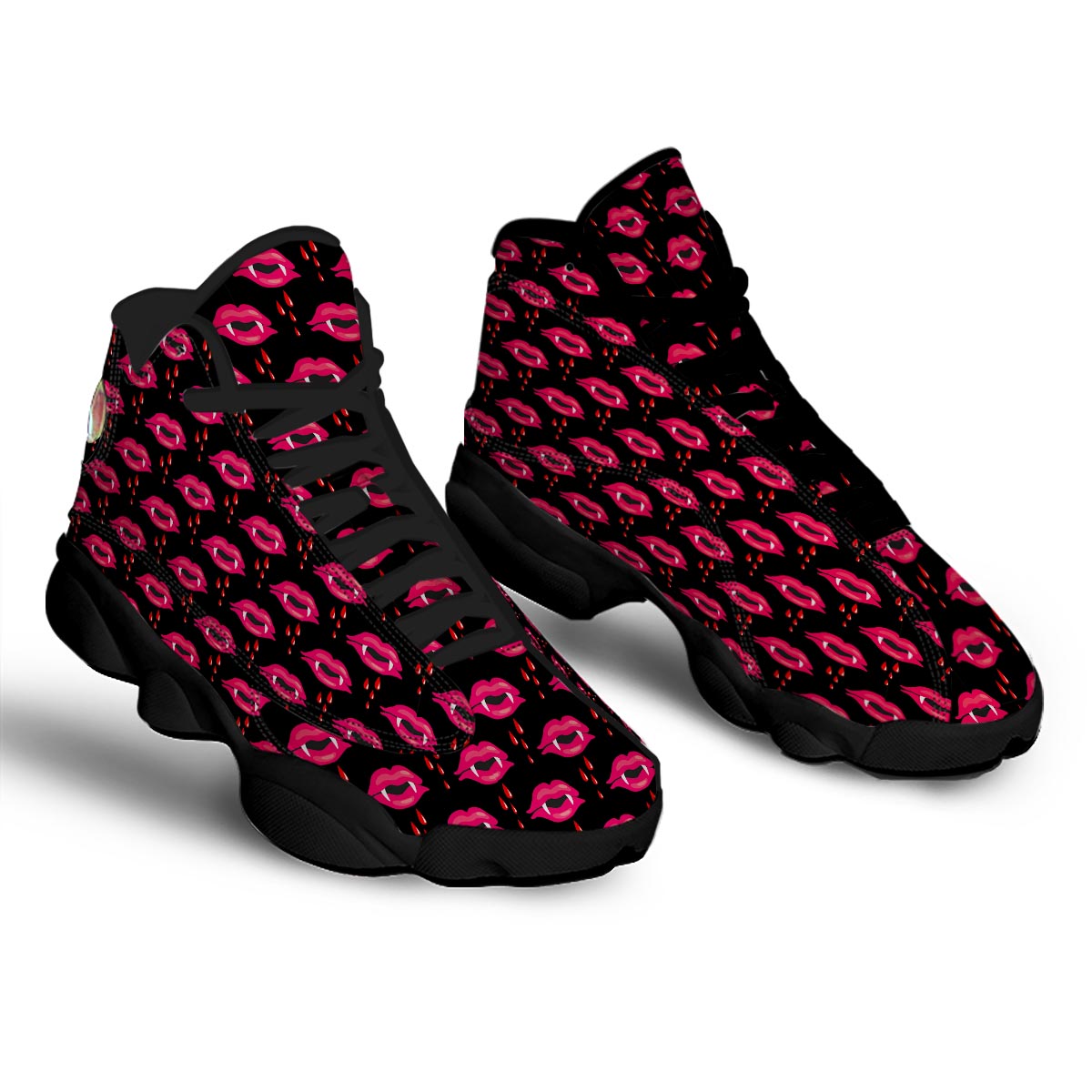Vampire Lips Red Halloween Print Pattern Black Basketball Shoes-grizzshop