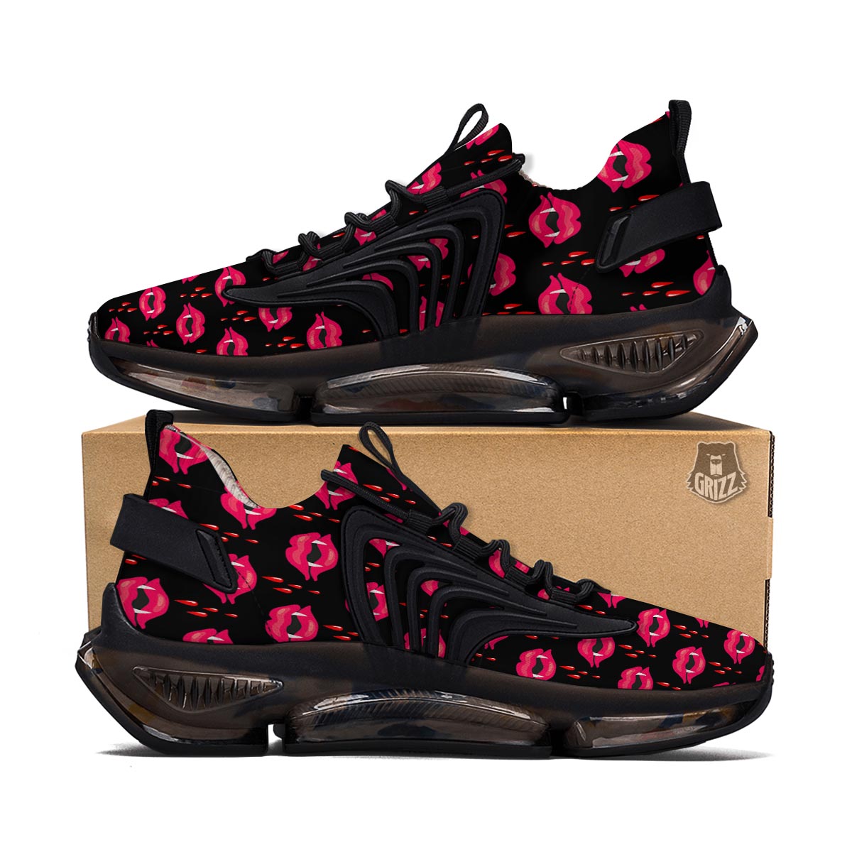Vampire Lips Red Halloween Print Pattern Black Gym Shoes-grizzshop