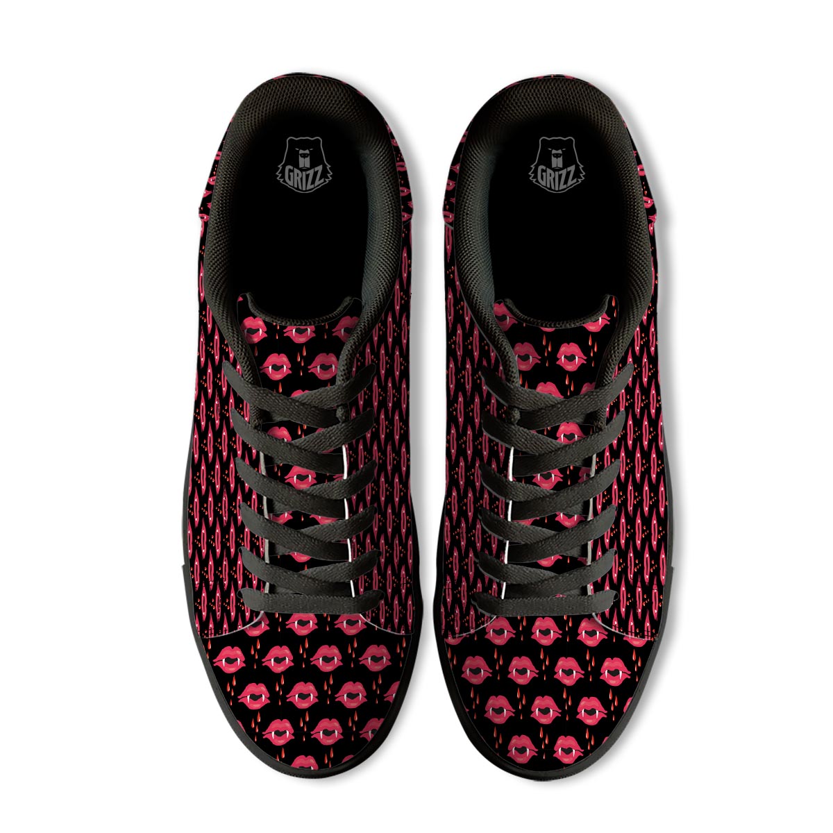 Vampire Lips Red Halloween Print Pattern Black Low Top Sneakers-grizzshop