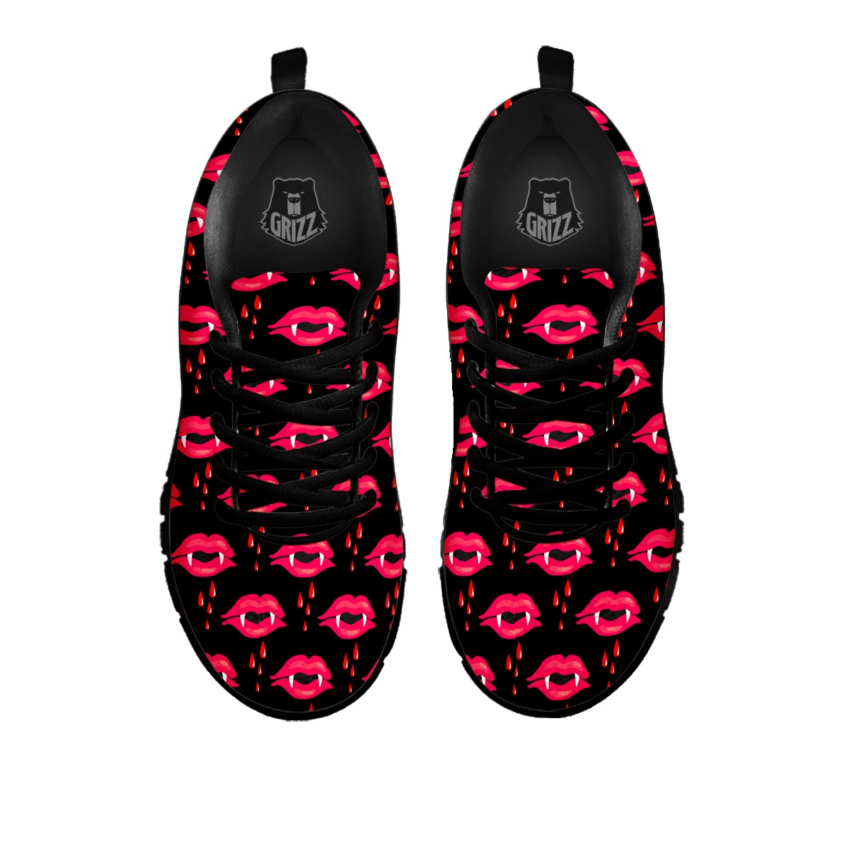 Vampire Lips Red Halloween Print Pattern Black Sneaker-grizzshop