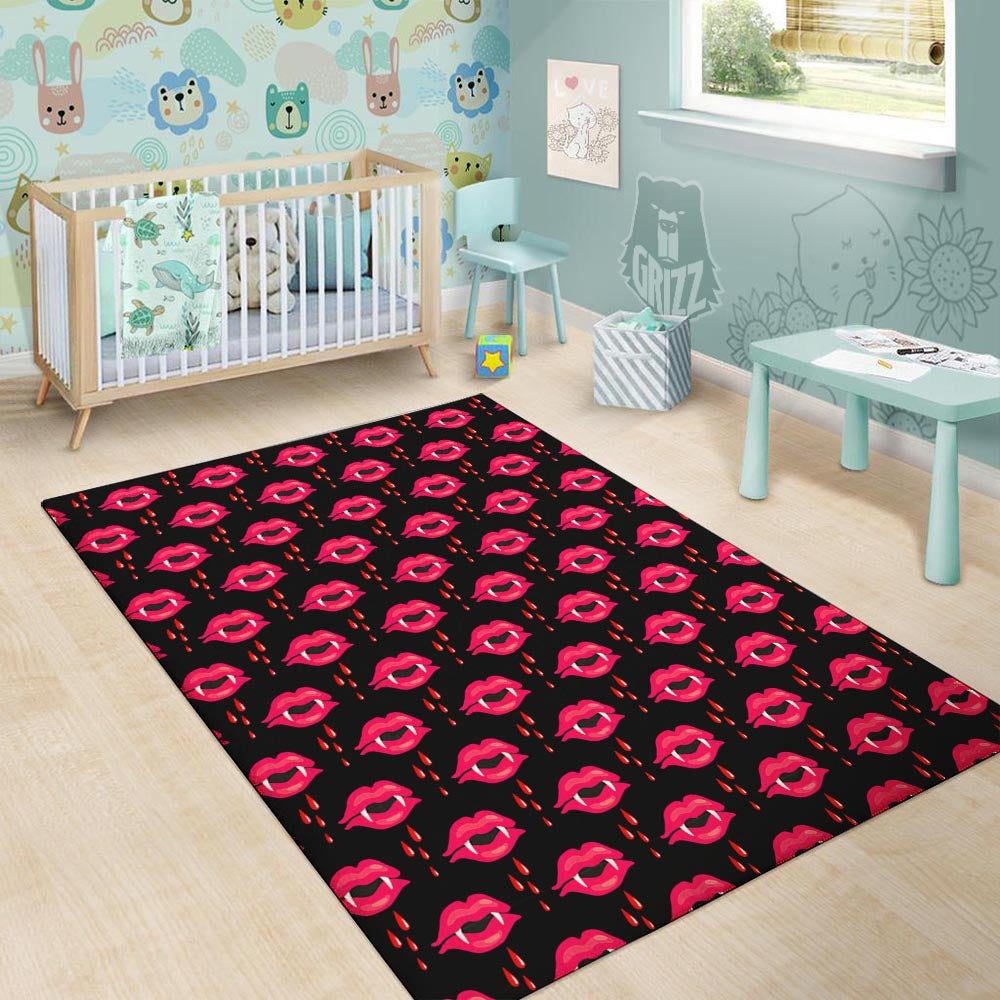 Vampire Lips Red Halloween Print Pattern Floor Mat-grizzshop