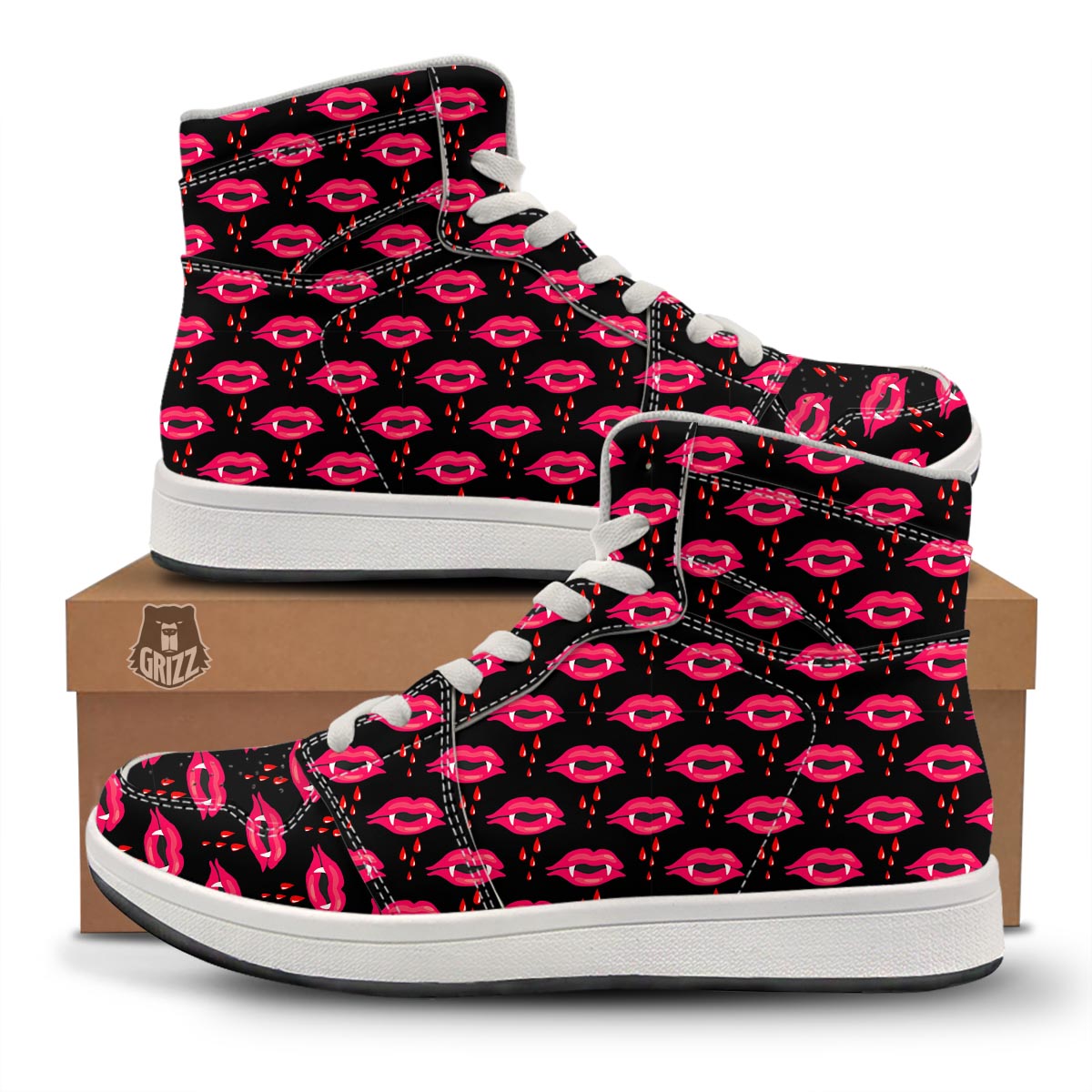 Vampire Lips Red Halloween Print Pattern High Top Sneakers-grizzshop
