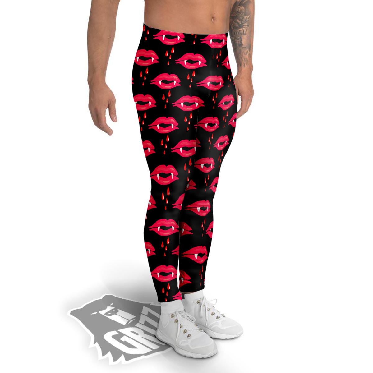 Vampire Lips Red Halloween Print Pattern Men's Leggings-grizzshop