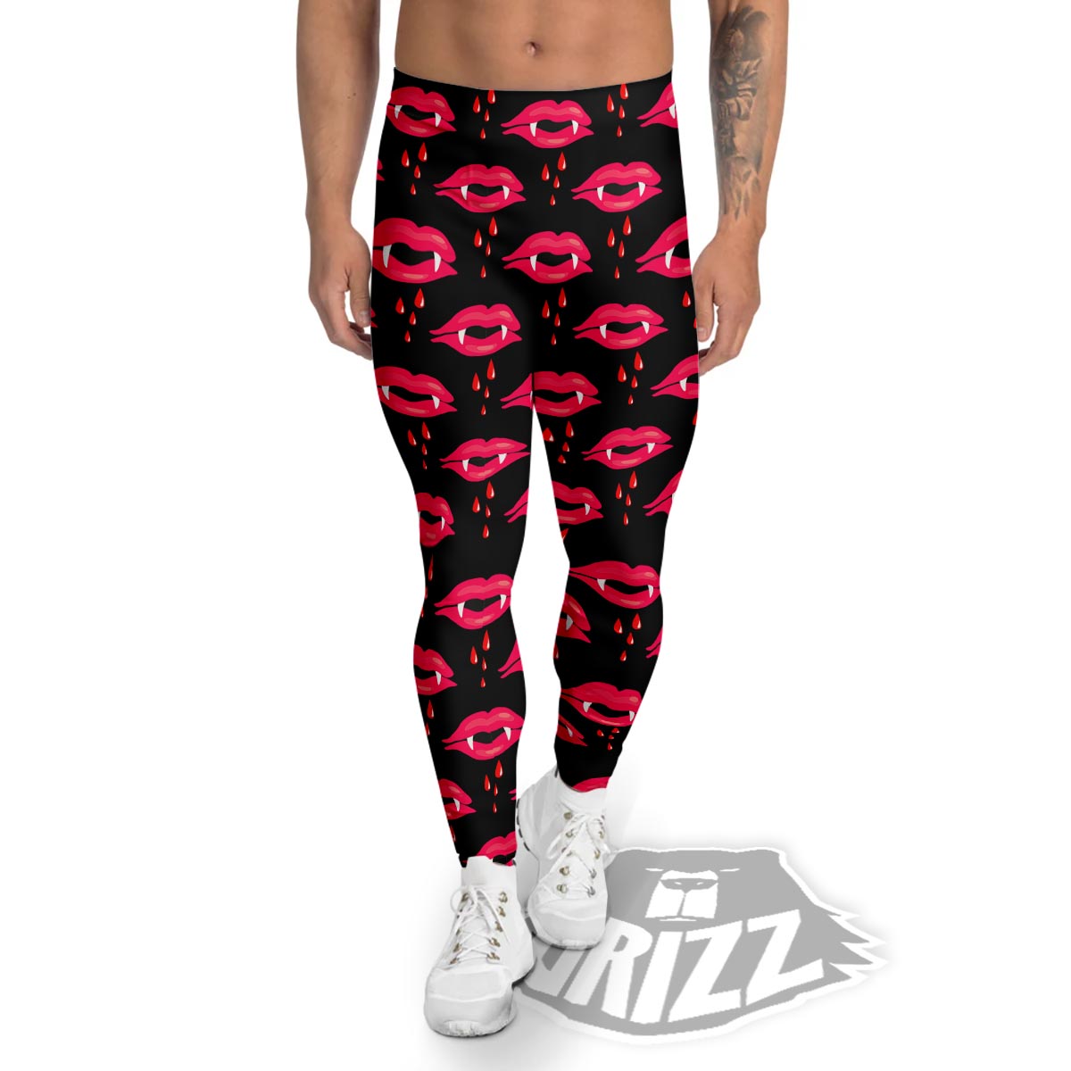 Vampire Lips Red Halloween Print Pattern Men's Leggings-grizzshop