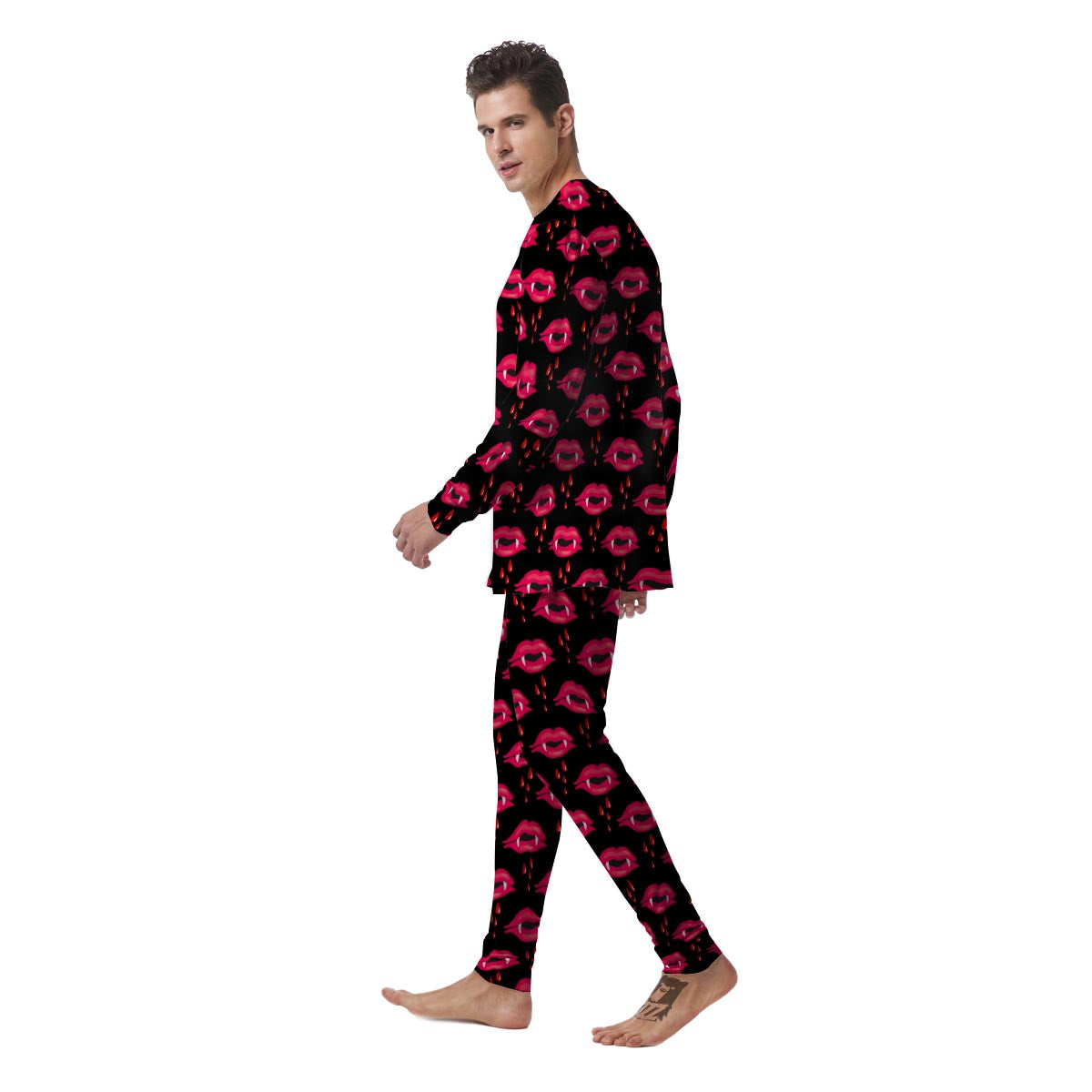 Vampire Lips Red Halloween Print Pattern Men's Pajamas-grizzshop