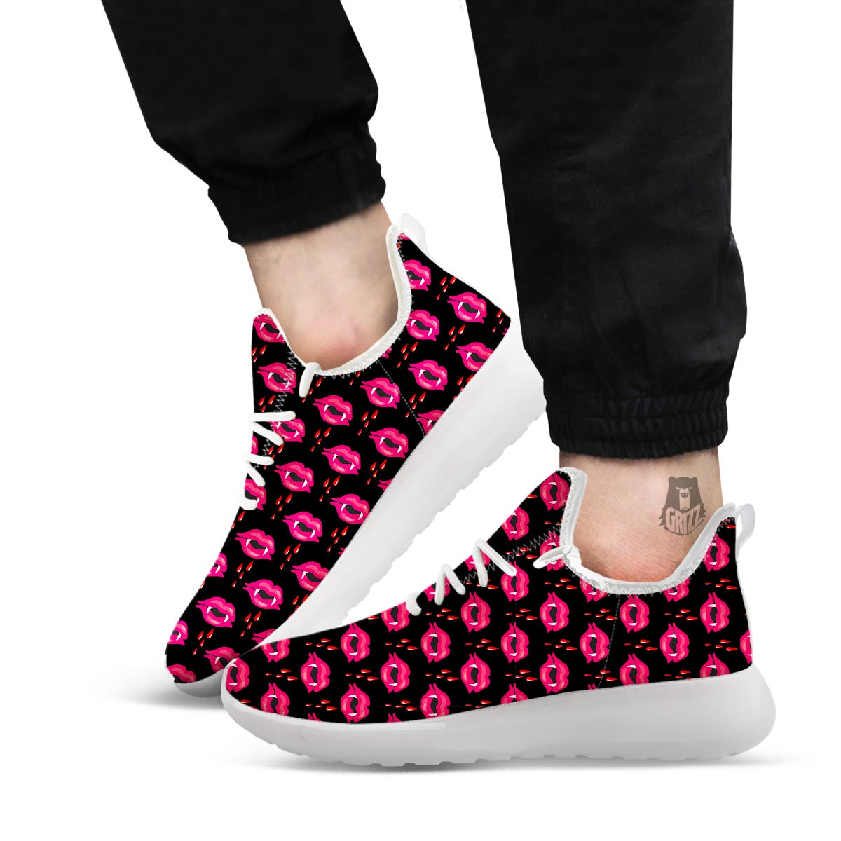 Vampire Lips Red Halloween Print Pattern White Athletic Shoes-grizzshop