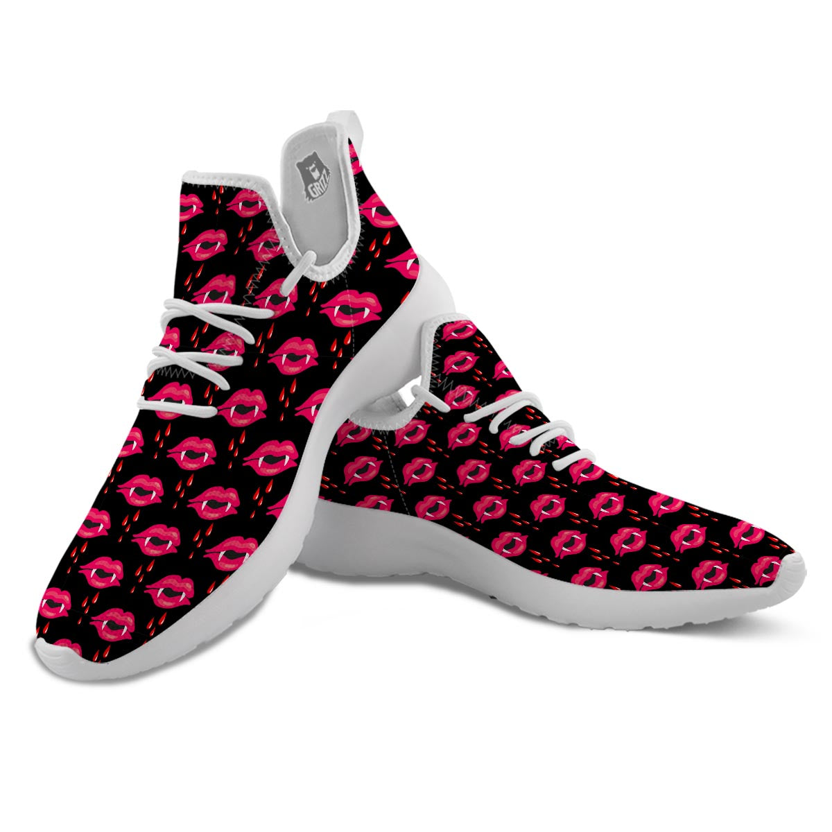 Vampire Lips Red Halloween Print Pattern White Athletic Shoes-grizzshop