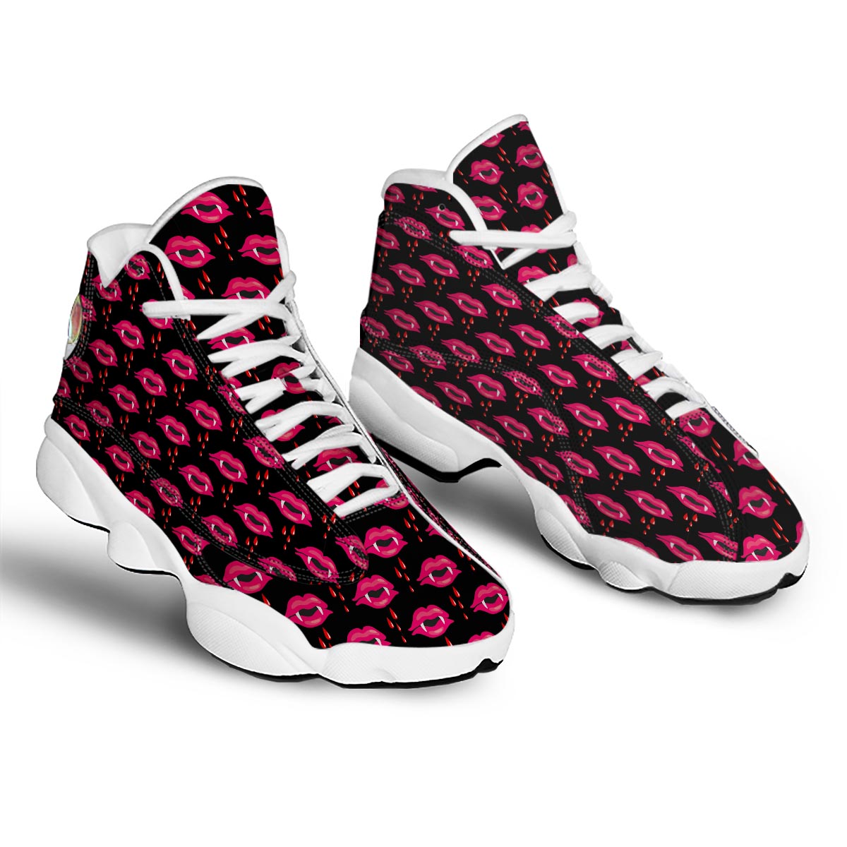 Vampire Lips Red Halloween Print Pattern White Basketball Shoes-grizzshop