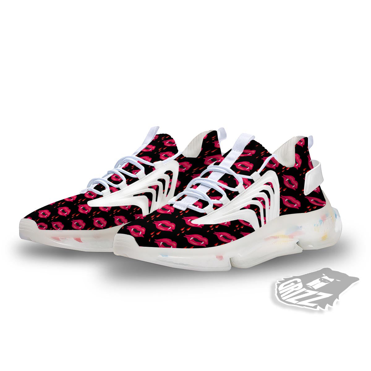 Vampire Lips Red Halloween Print Pattern White Gym Shoes-grizzshop