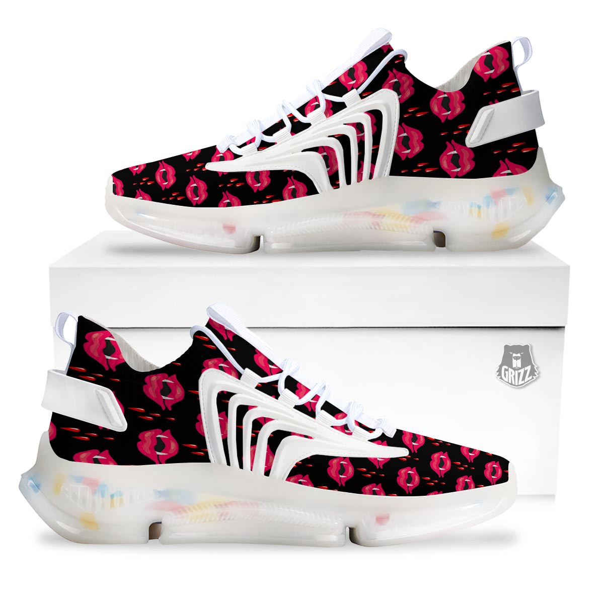 Vampire Lips Red Halloween Print Pattern White Gym Shoes-grizzshop