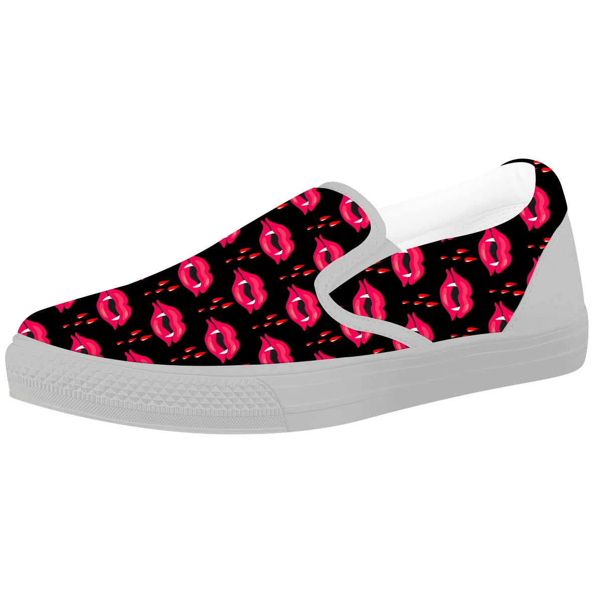 Vampire Lips Red Halloween Print Pattern White Slip On Shoes-grizzshop