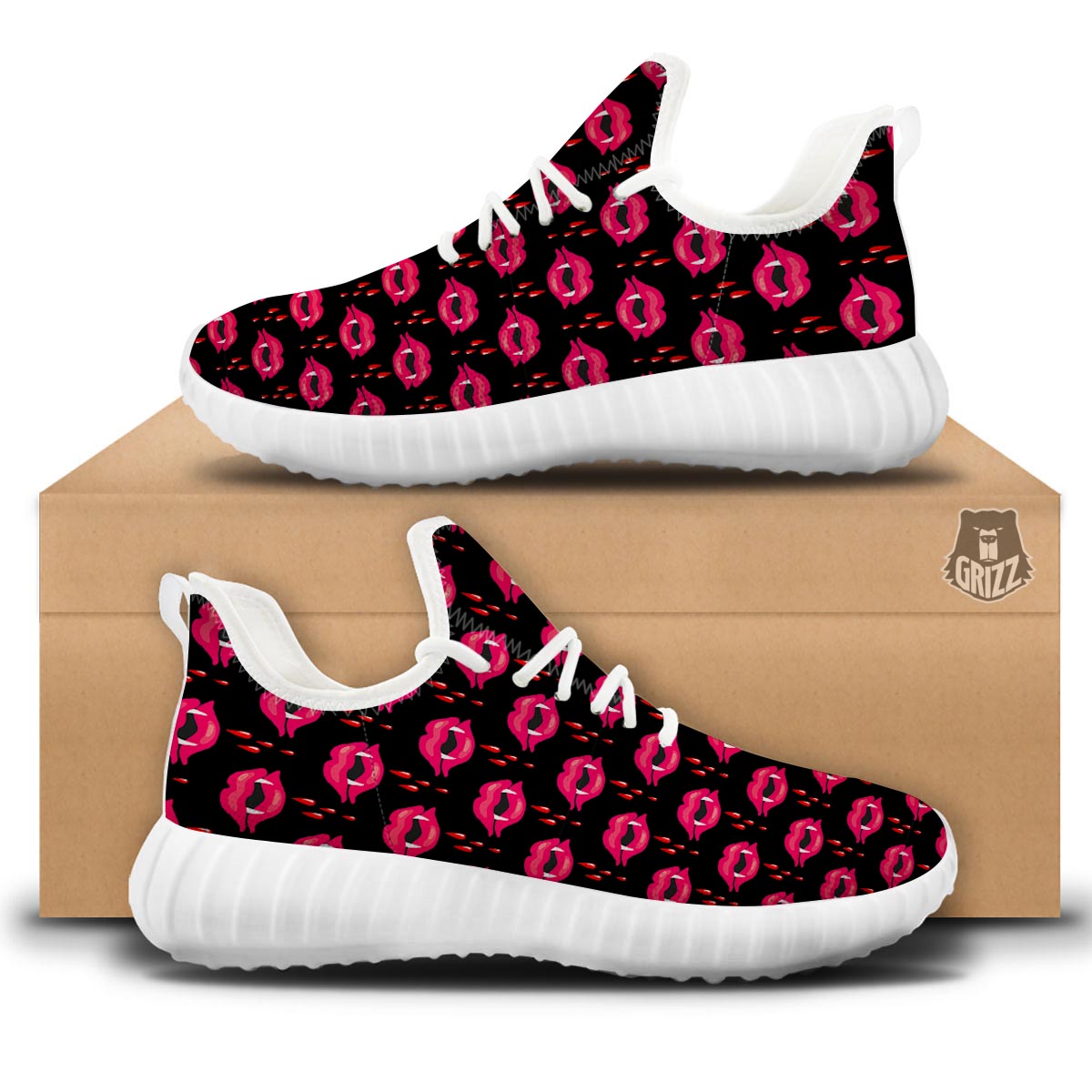 Vampire Lips Red Halloween Print Pattern White Walking Shoes-grizzshop