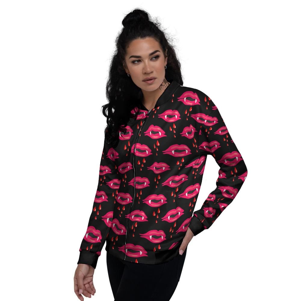 Vampire Lips Red Halloween Print Pattern Women's Bomber Jacket-grizzshop