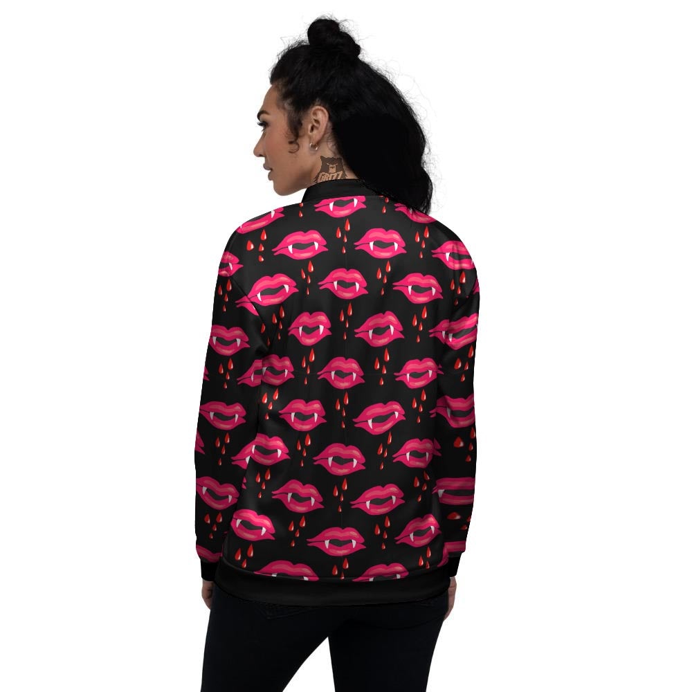 Vampire Lips Red Halloween Print Pattern Women's Bomber Jacket-grizzshop