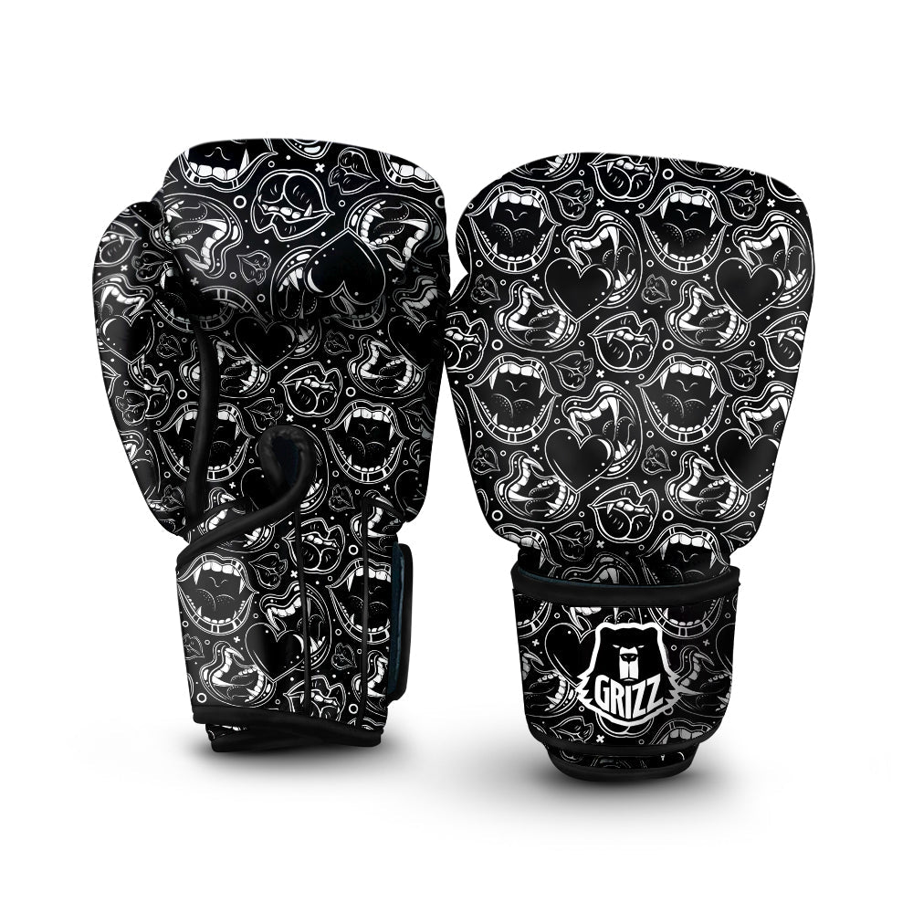 Vampire Mouth Black and White Print Pattern Boxing Gloves-grizzshop