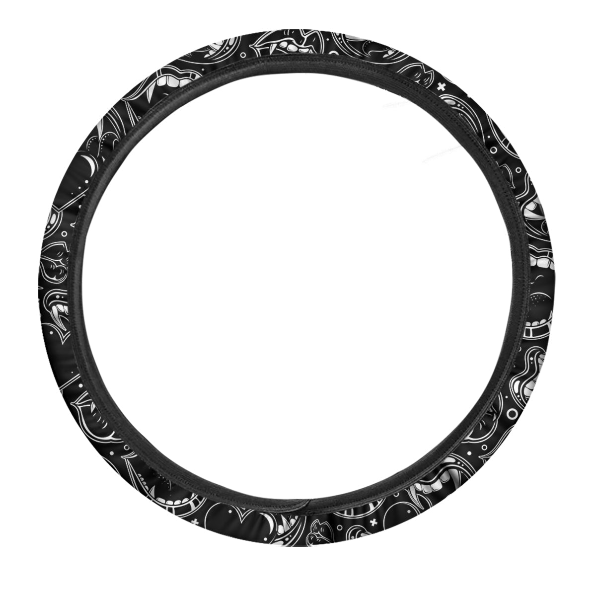 Vampire Mouth Black and White Print Pattern Car Steering Wheel Cover-grizzshop