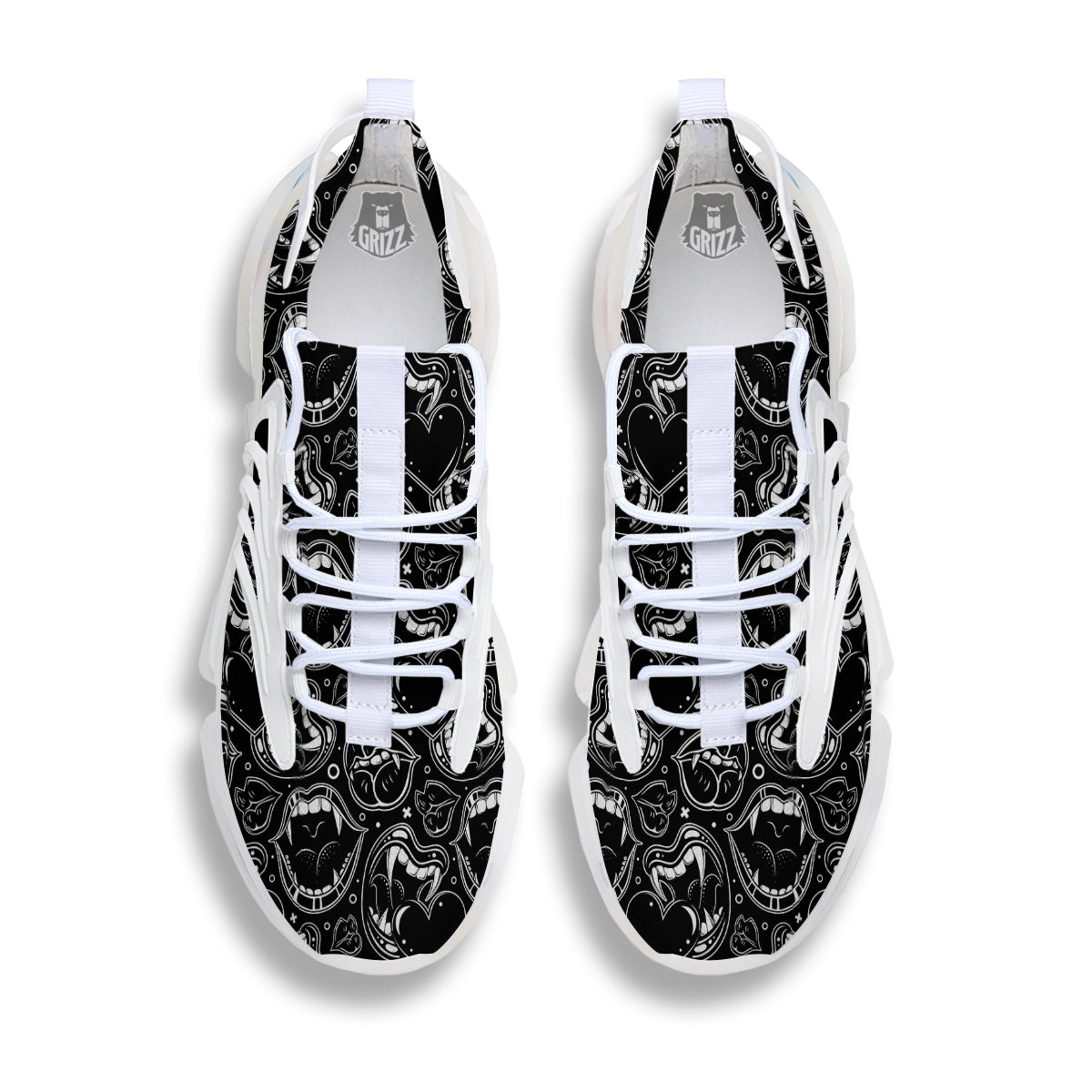 Vampire Mouth Black and White Print Pattern White Gym Shoes-grizzshop