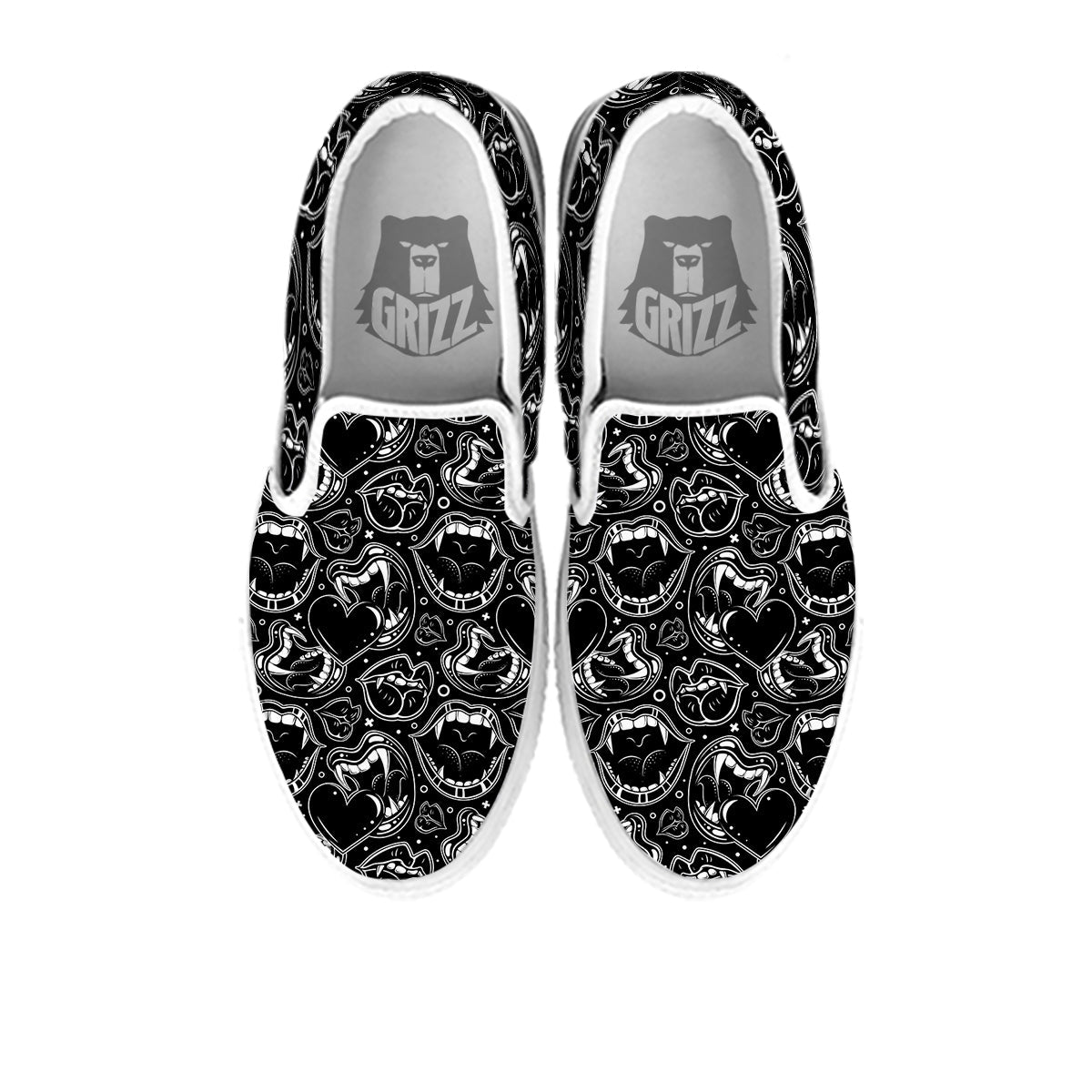 Vampire Mouth Black and White Print Pattern White Slip On Shoes-grizzshop