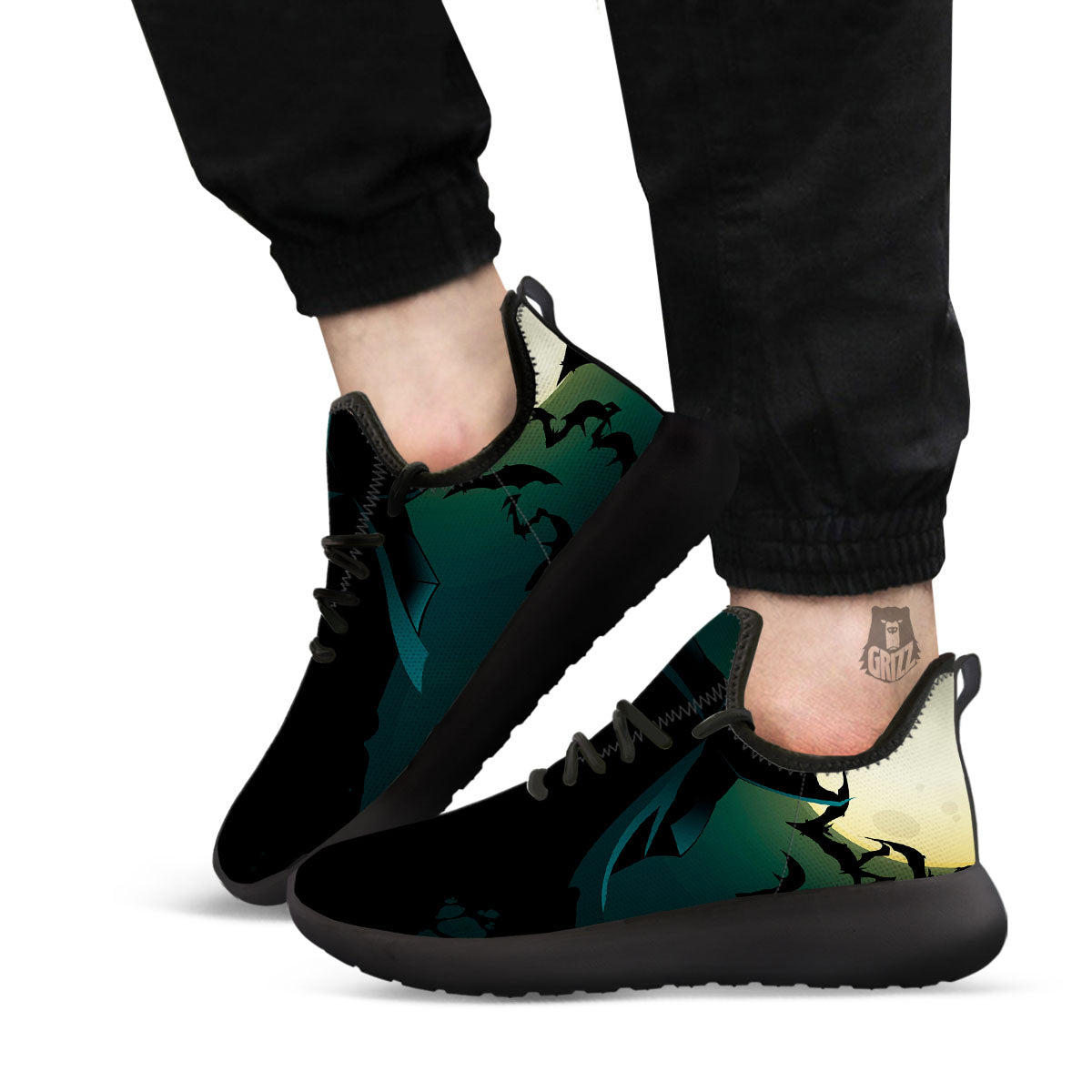 Vampire Silhouette Halloween Print Black Athletic Shoes-grizzshop