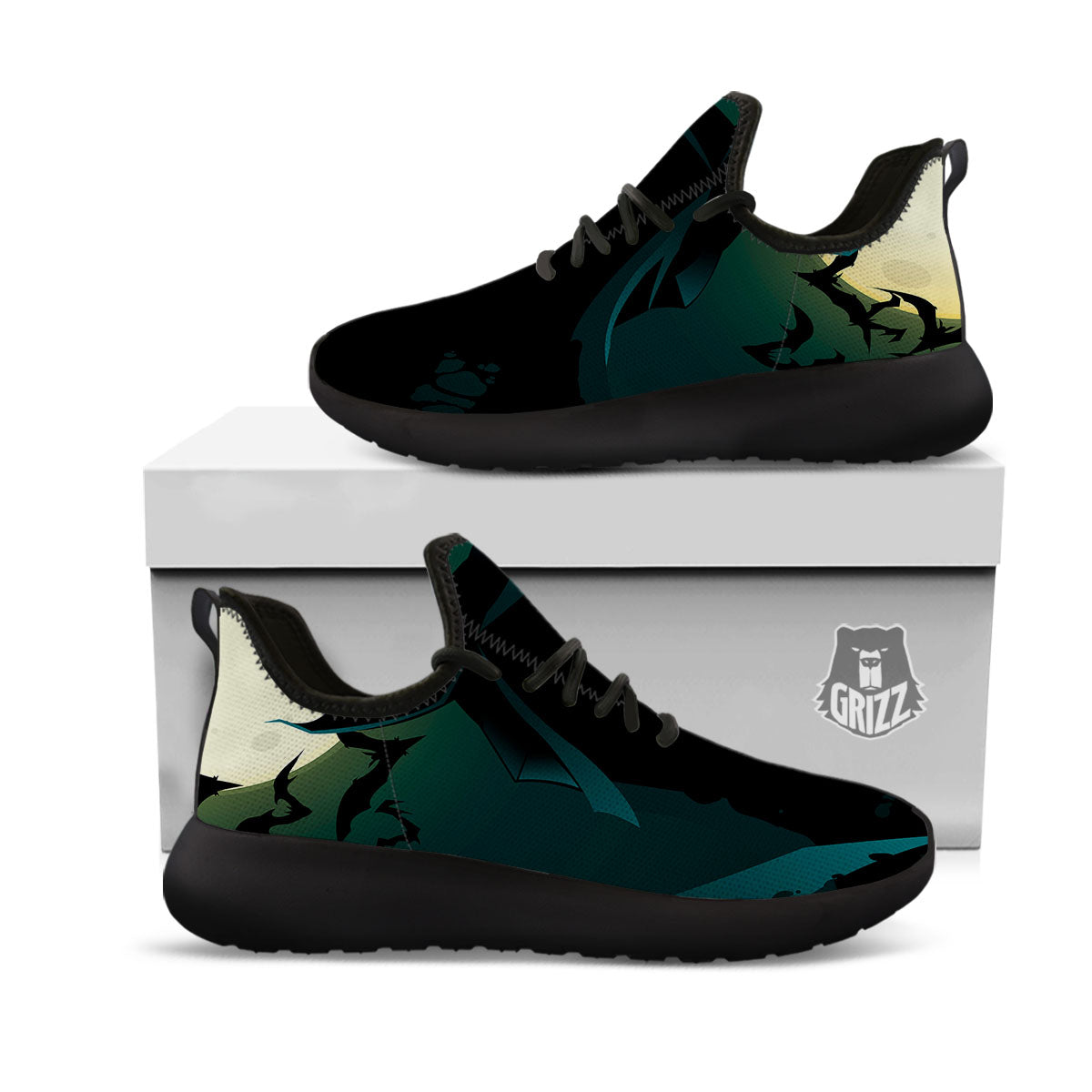 Vampire Silhouette Halloween Print Black Athletic Shoes-grizzshop